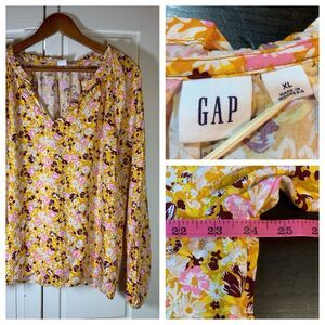 Gap Cottage Peasant Blouse Top Women XL Floral Ruffle Boho Bloomcore‎ Flowy